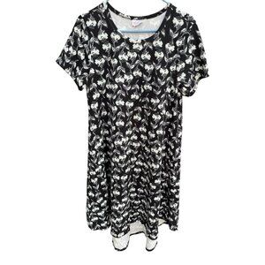 Lularoe Women's Carly Dress Black White Floral Hi-Low Stretch Size Medium